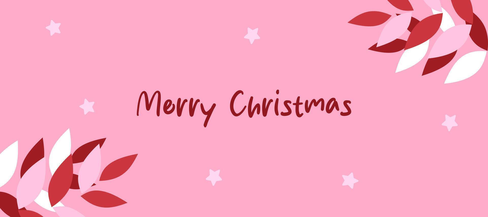 Merry Christmas and Happy New Year Greeting with geometric leaves and snowflakes illustration on pink background vector