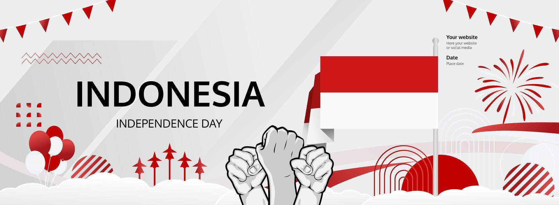 Indonesia National Day on August 17 calls for bold and festive greeting banners. Celebrate with this design concept. vector