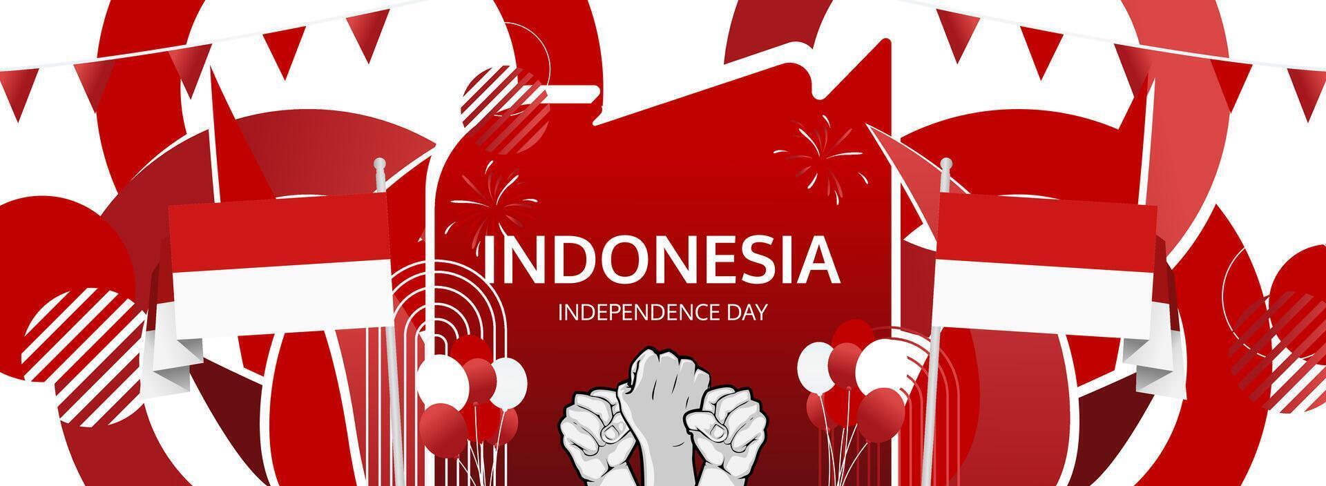 Unique Independence Day banner to mark Indonesia National Day on August 17th. Perfect for celebrations. vector