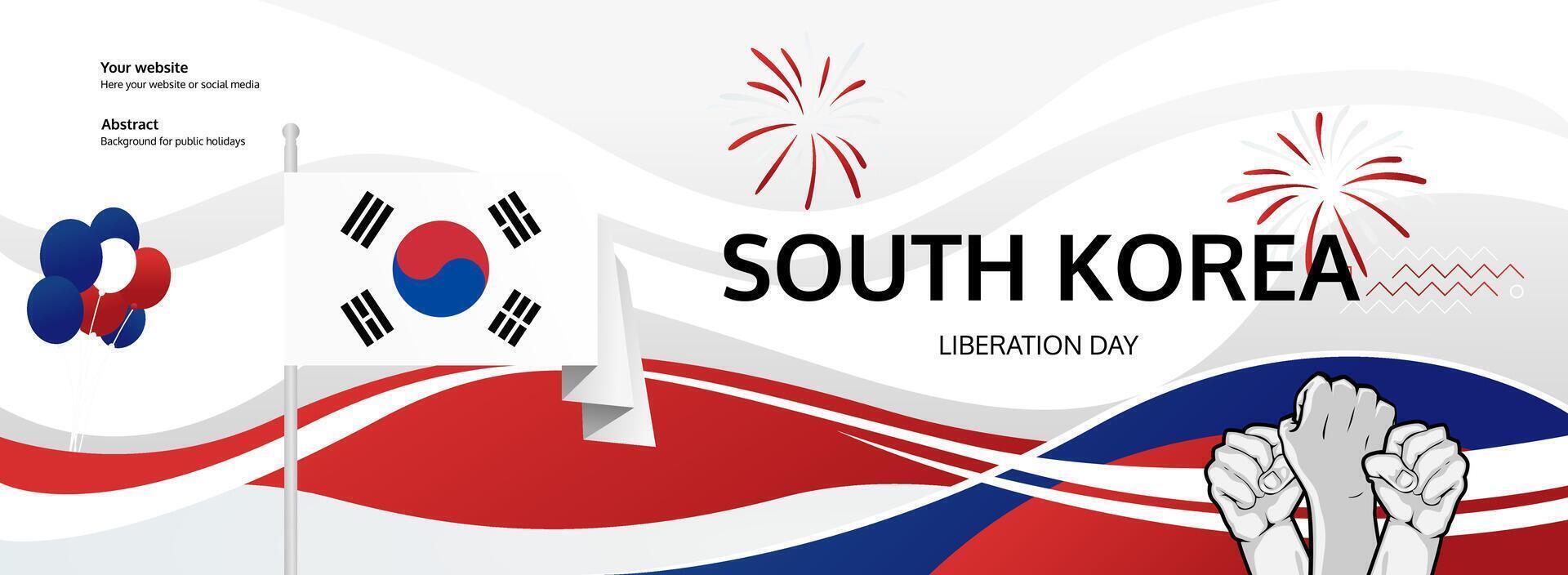 August 15 Gwangbokjeol Day, the National Day of South Korea. Design a vibrant congratulatory banner in honor of the event. vector