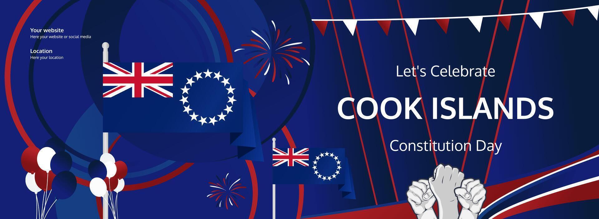 Dynamic design for Cook Islands National Day, with flags and raised fists in vibrant colors, ideal for your August 4th celebration. vector