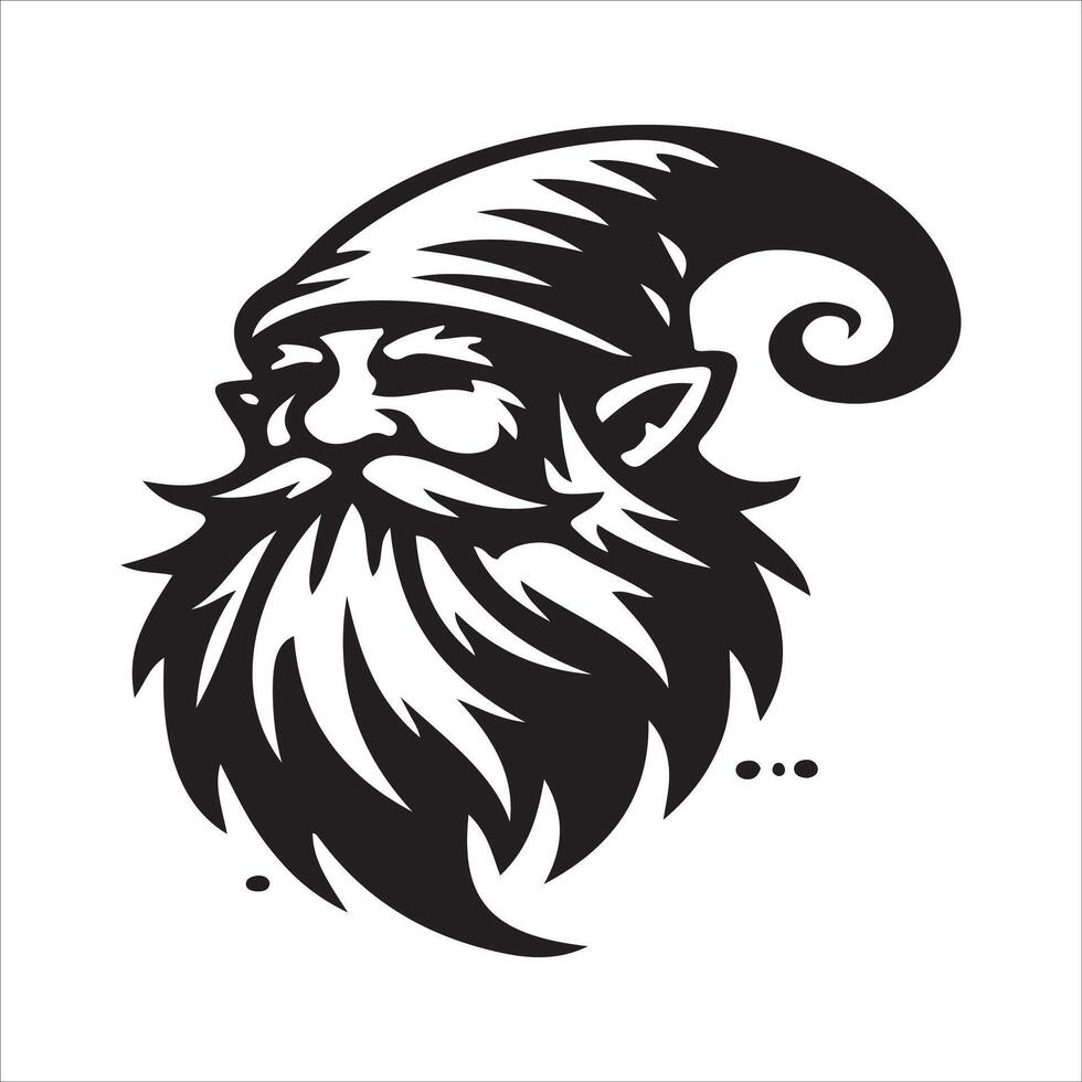 A black and white illustration of a gnome with a beard vector