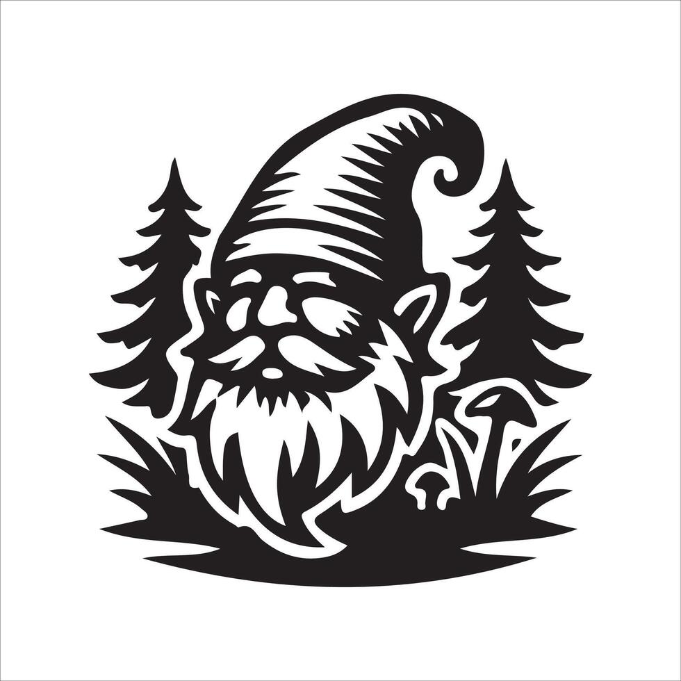 Gnome with beard and pine trees in the background vector