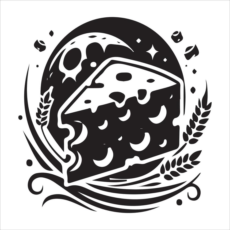 A piece of cheese with a moon and stars on it vector