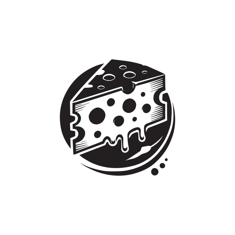 A black and white logo for a piece of cheese vector