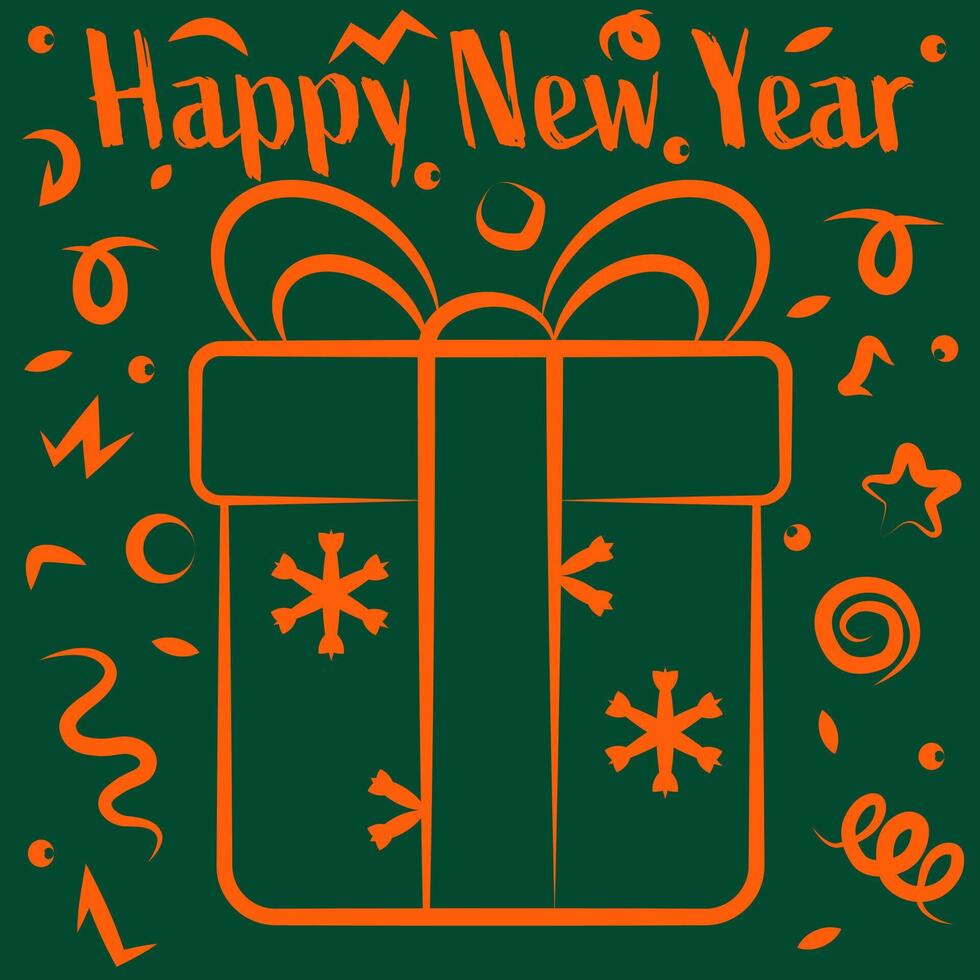 Surprise gift box. Decorative New Year's object. Gift drawn with a thin line. vector