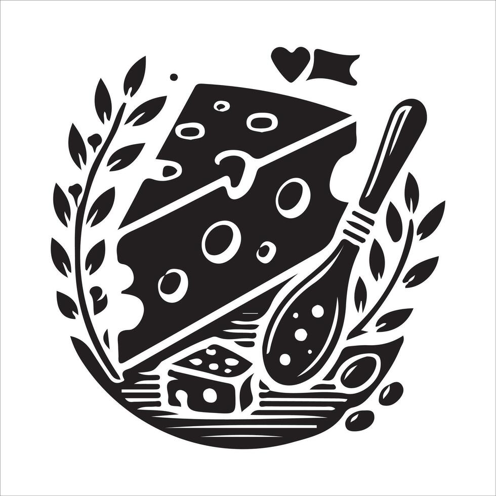 Cheese and bread icon with heart and leaves vector