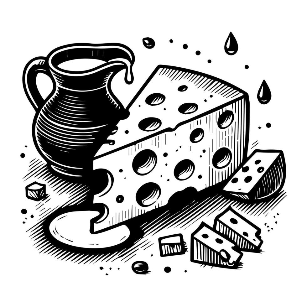 Cheese and milk in a vintage style vector