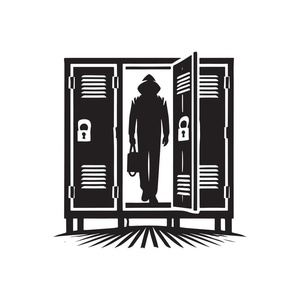 A silhouette of a man standing in front of a locker vector