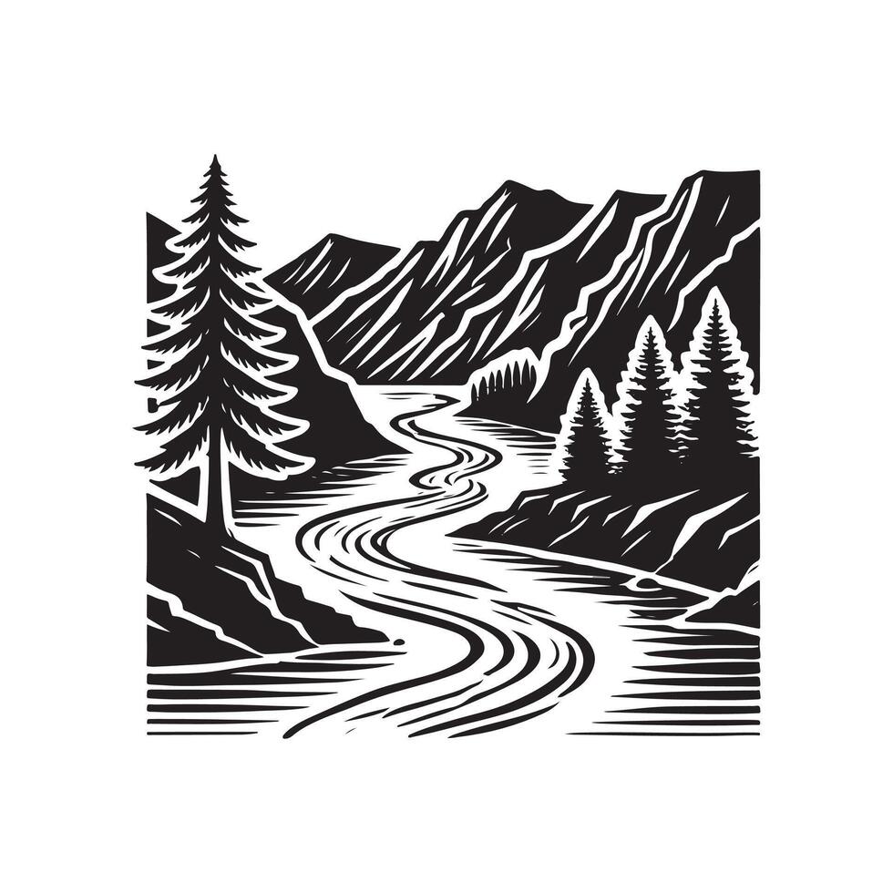 River in the mountains illustration vector