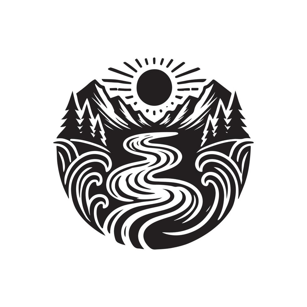 River and mountains illustration vector