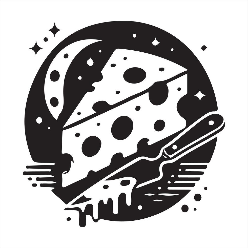 Cheese and knife in a circle with stars and moon vector
