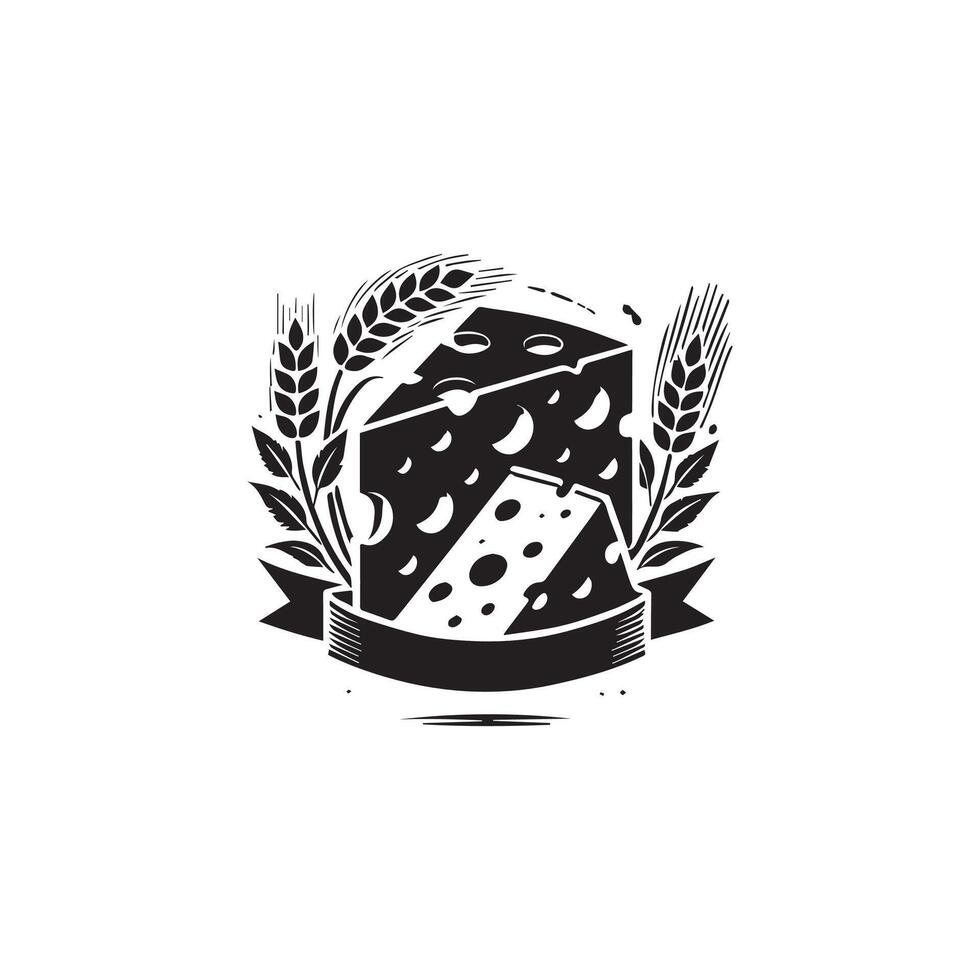Cheese logo design with wheat and ears of wheat vector