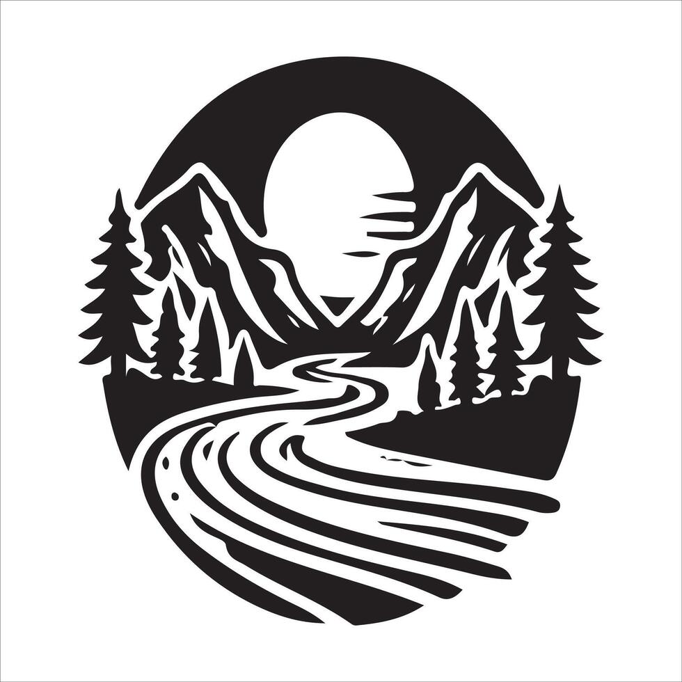 A mountain river with trees and mountains in the background vector