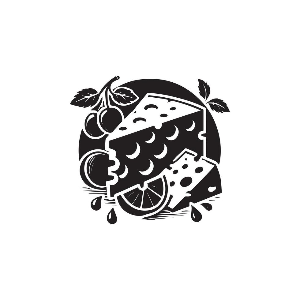 Cheese logo design with a slice of cheese and a cherry vector