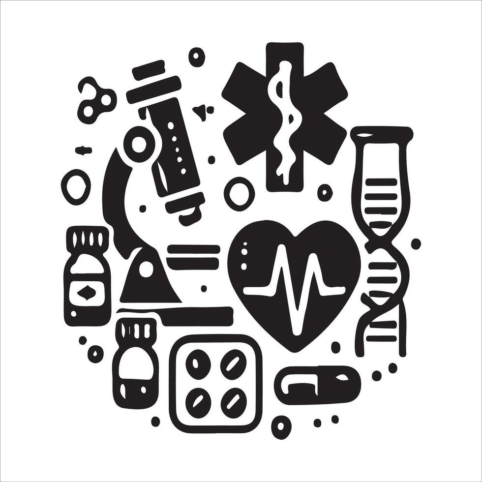 Medical icon set with medical equipment and medical symbols vector