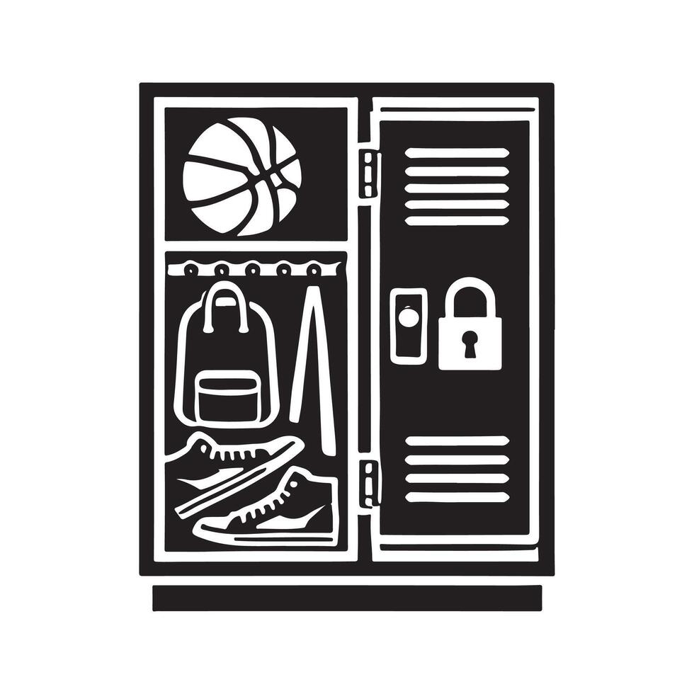 Locker with basketball, shoes, keys and other items vector