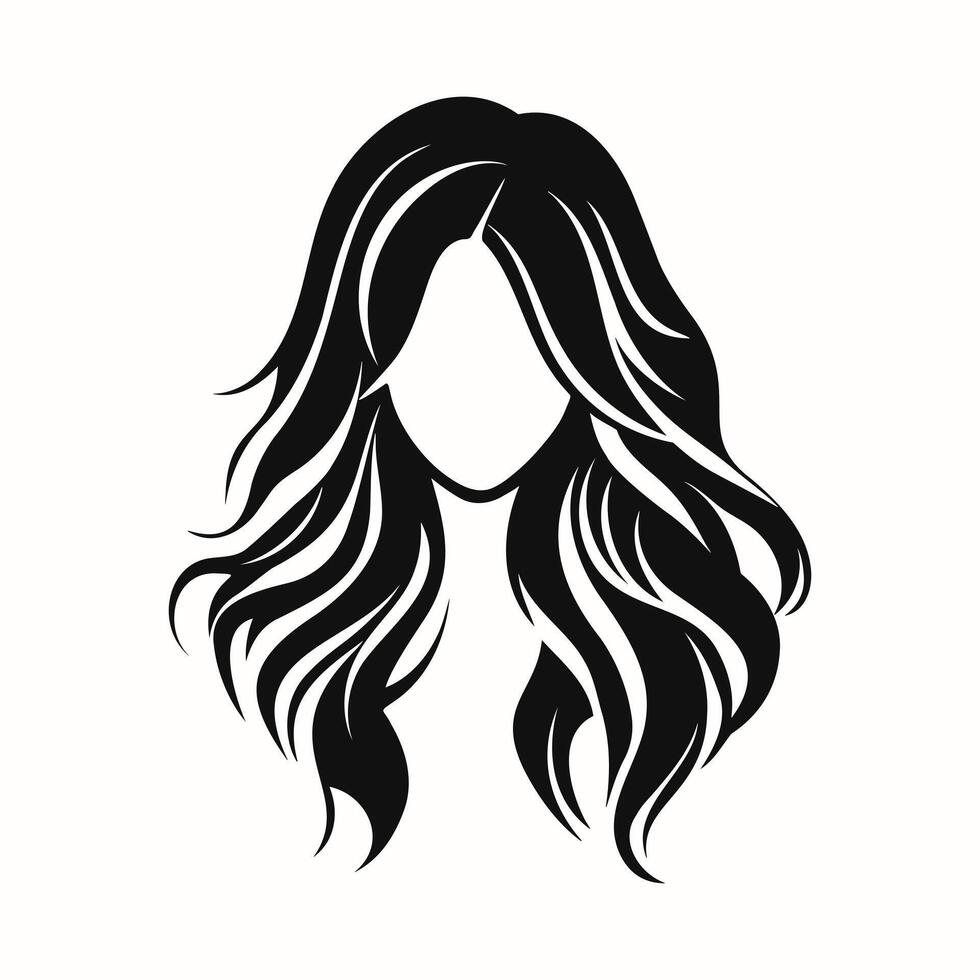 Women haircut icon. Female long hair silhouette, Beauty salon logo design. Black and white illustration vector