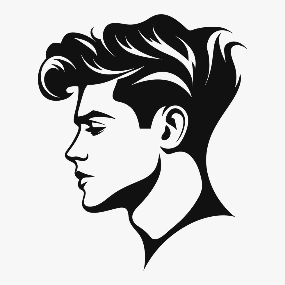 Men haircut logo design. Black silhouette on white background. icon vector