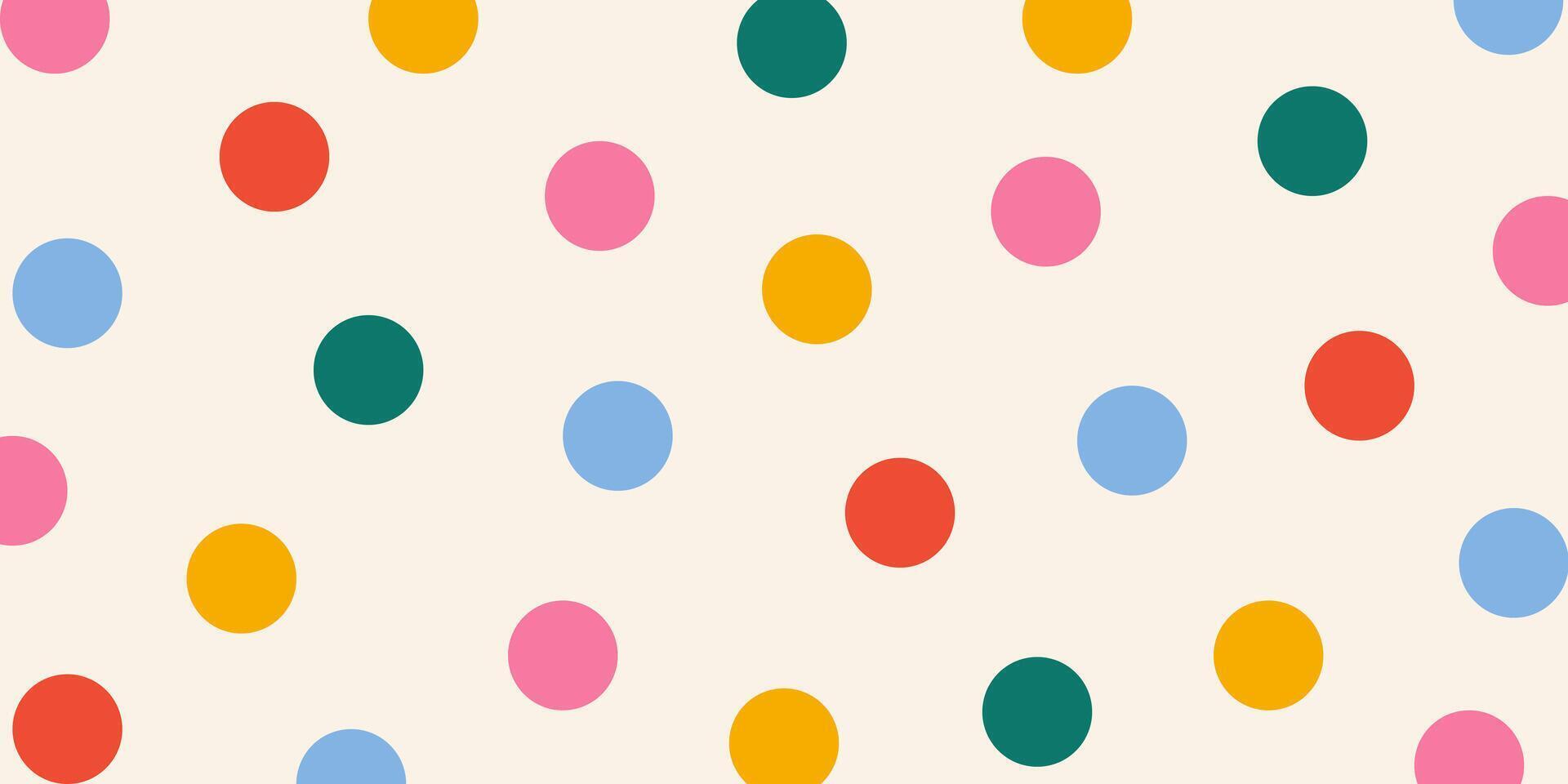 Fun multi colored polka dot pattern on beige background. Abstract hand drawn illustration in doodle style. Colorful confetti design vector