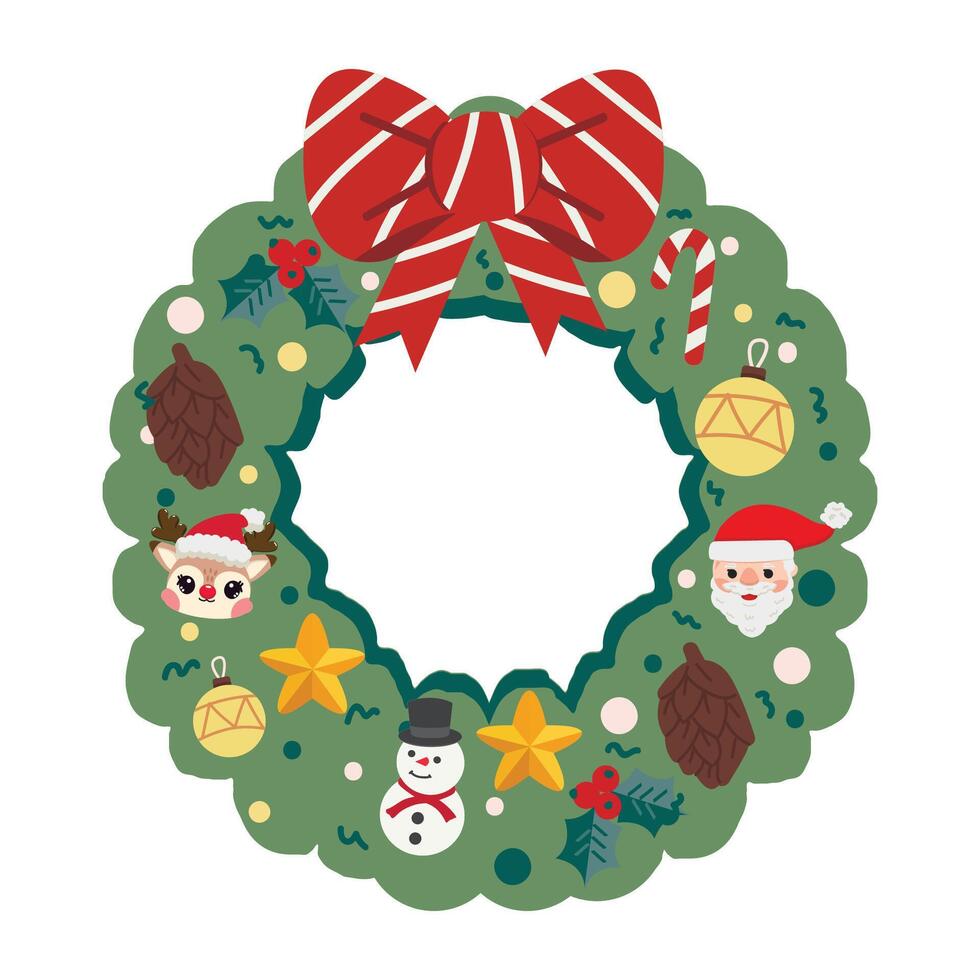 christmas wreath with a bow and decorations vector