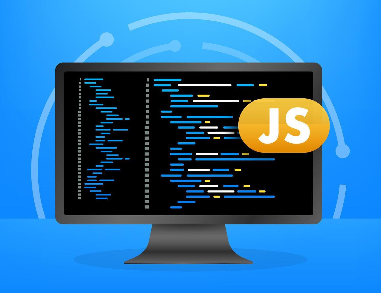 Computer screen displaying javascript code for software development vector