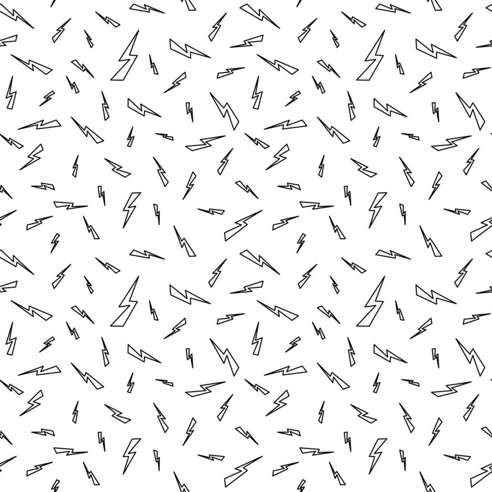 Lightning bolt outlined seamless pattern. Thunder bolt repeated on white background. Strike arrow backdrop for poster, banner, graphic design, print, cover vector