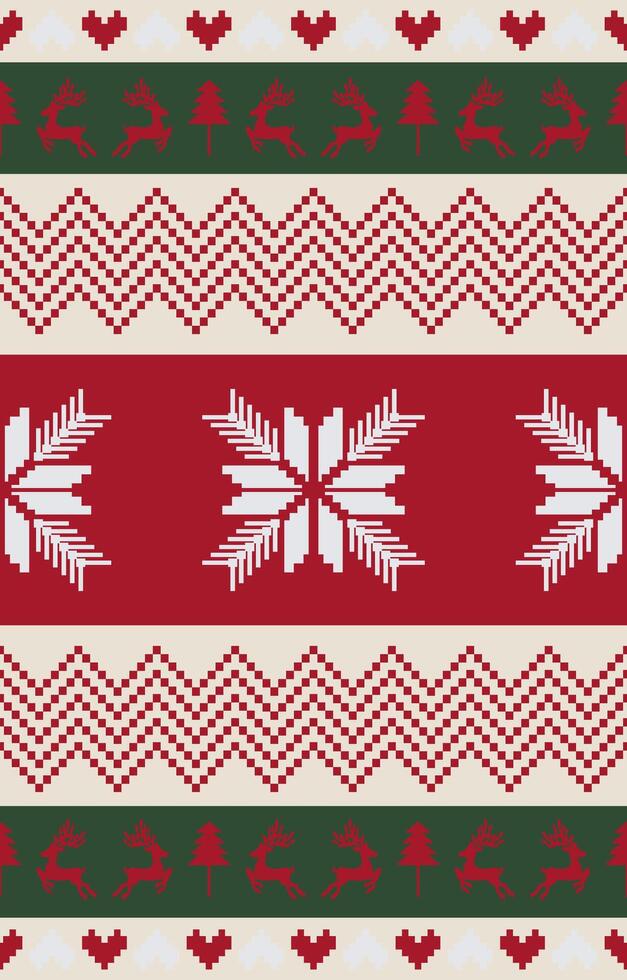 Christmas pattern, red and green fabric pattern, Christmas decoration elements vector