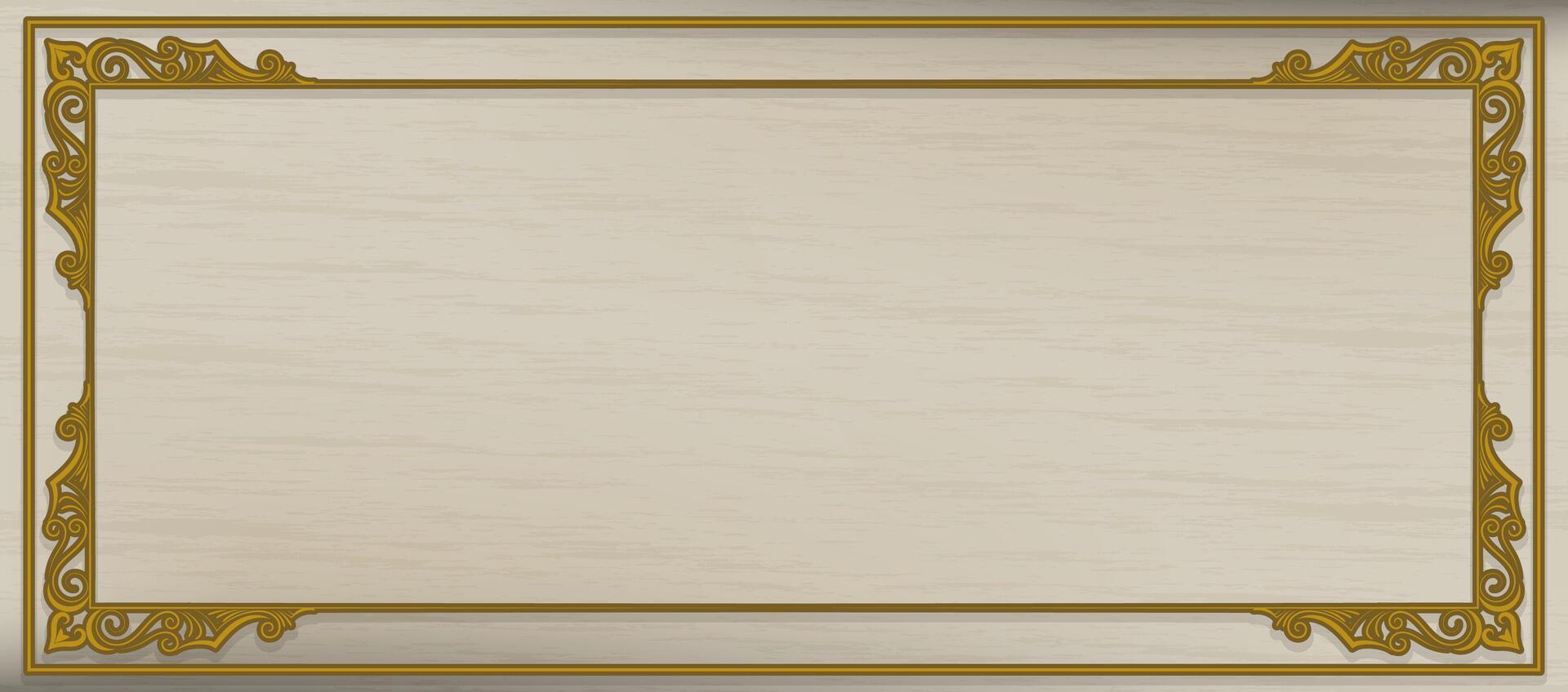 Thai pattern frame, gold color, on a textured wood floor. brown wood pattern vector