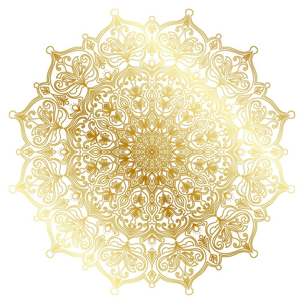Golden circle mandala, luxury flowers, abstract pattern, graphic elements vector