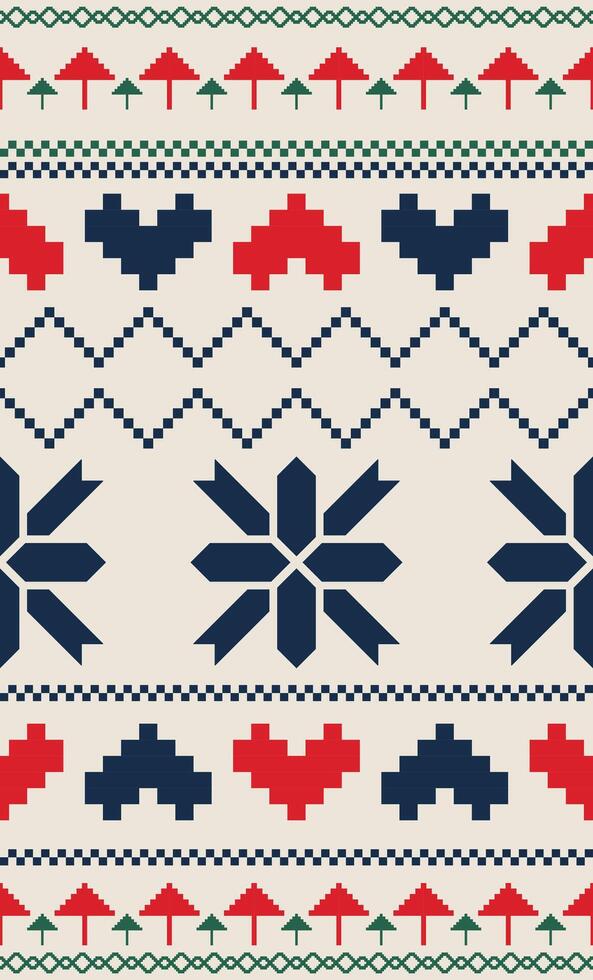 Christmas sweater pattern, red, green, cream. vector