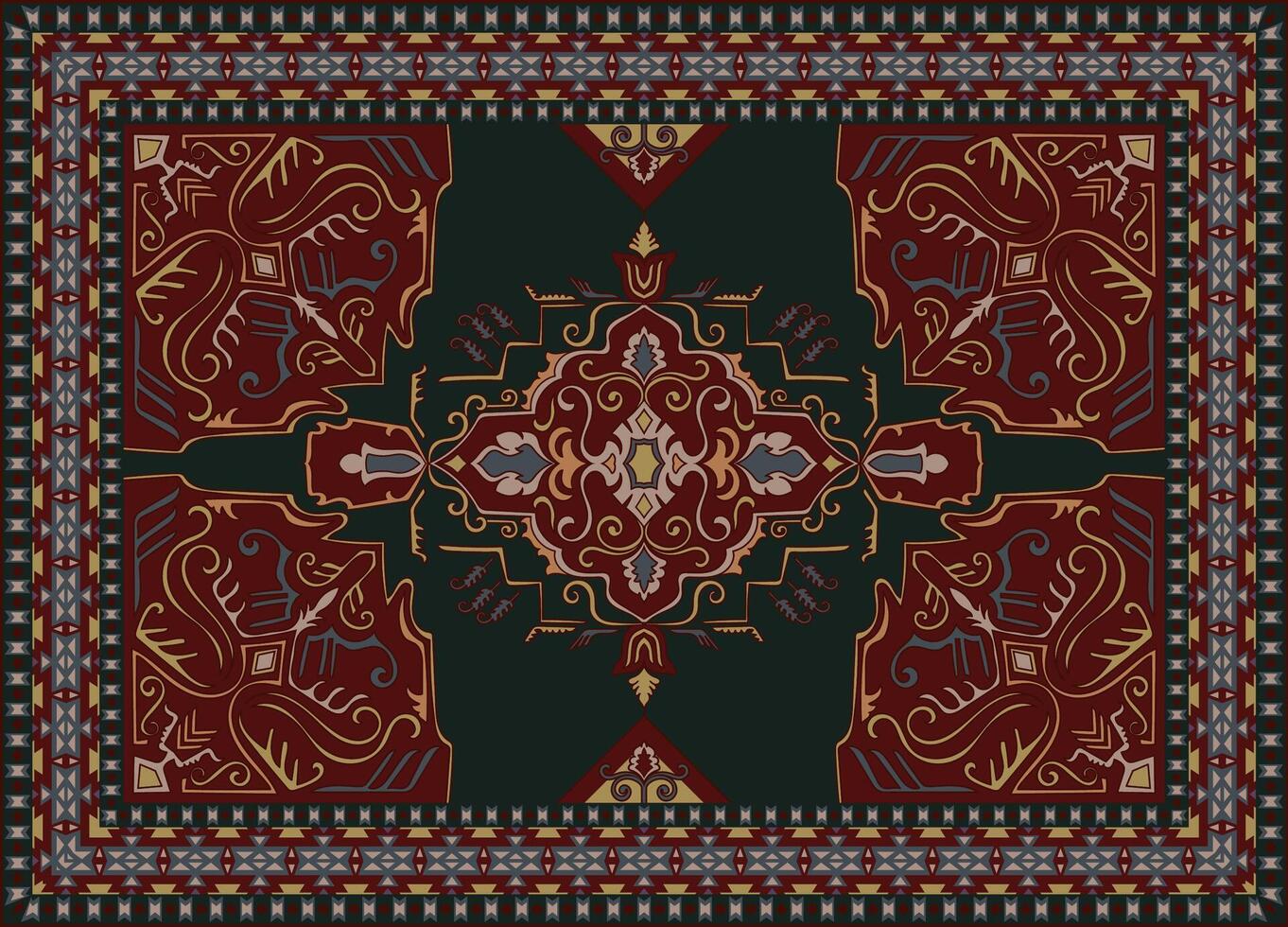 Colorful ornamental design for rug, tapis, yoga mat. Geometric ethnic clipart. Arabian ornamental carpet with decorative elements.Persian carpet, vector