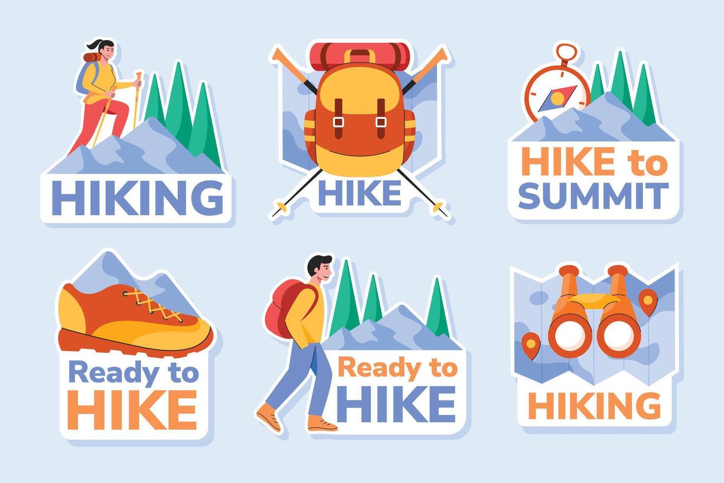 Hiking sticker collection in flat design vector