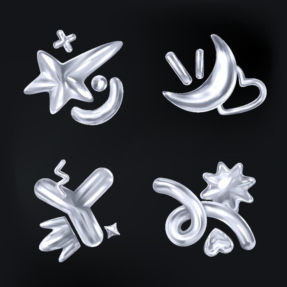 Metallic Silver Abstract Symbols on Dark Background vector