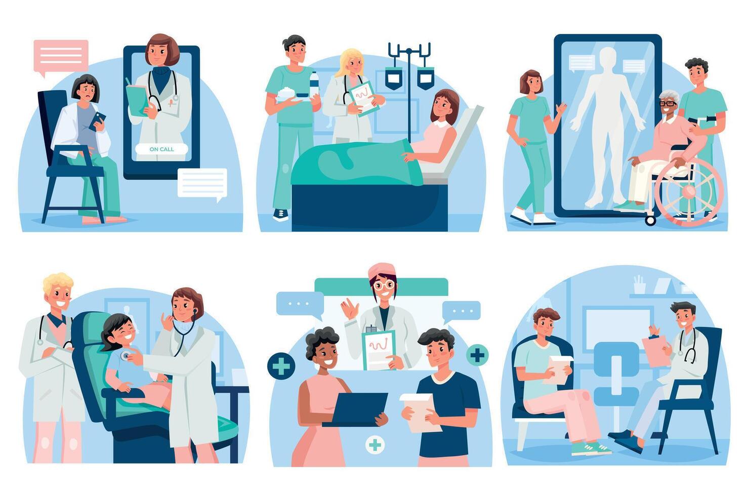 Hand drawn flat health services composition set vector