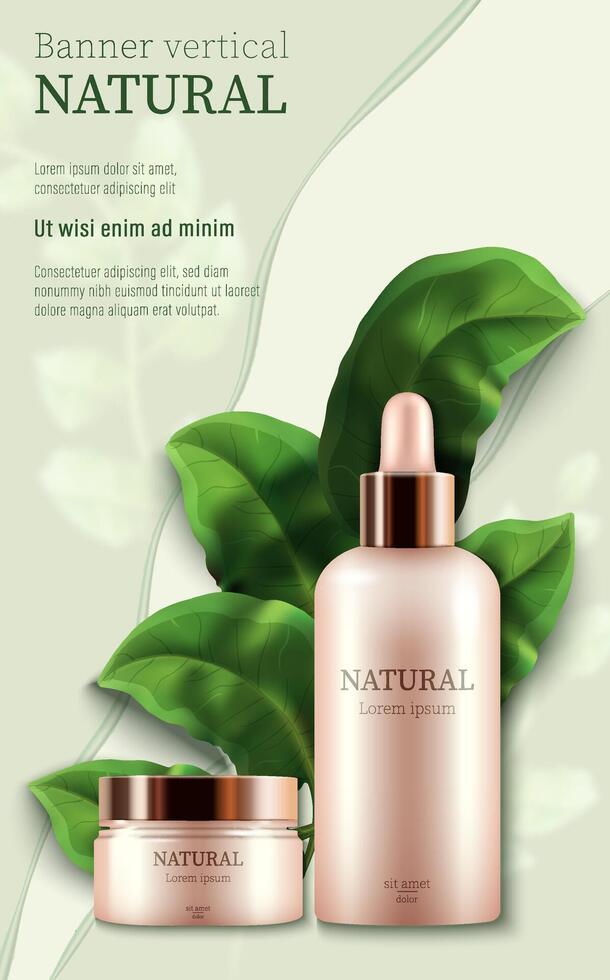 Natural cosmetics products realistic vertical banner vector