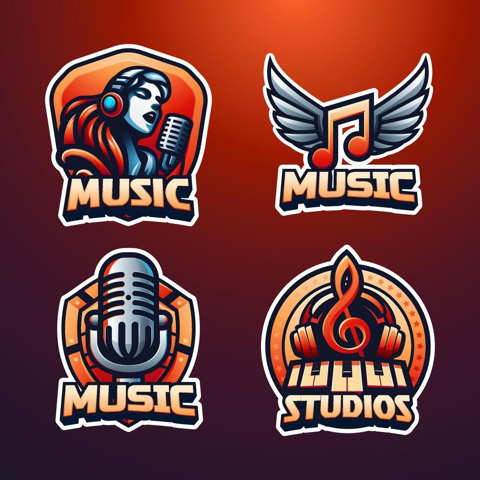 Collection of Music logo design stickers vector