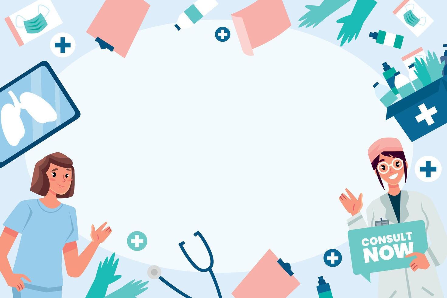 Hand drawn flat health services composition with medical elements vector
