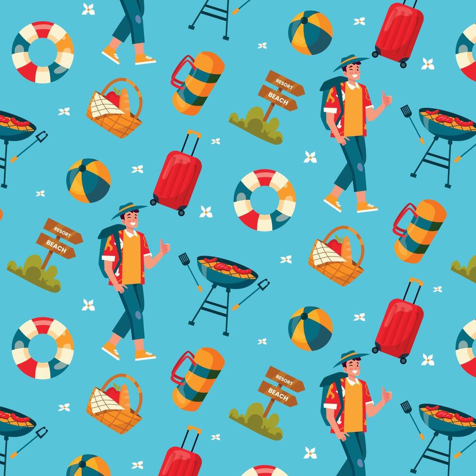 Seamless Travel and Beach Vacation Pattern vector
