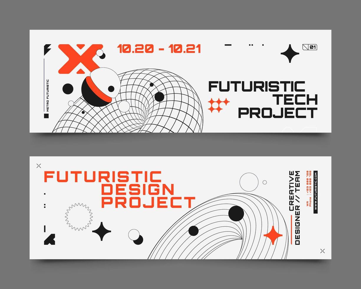 Minimalist retro futuristic horizontal banner template collection vector