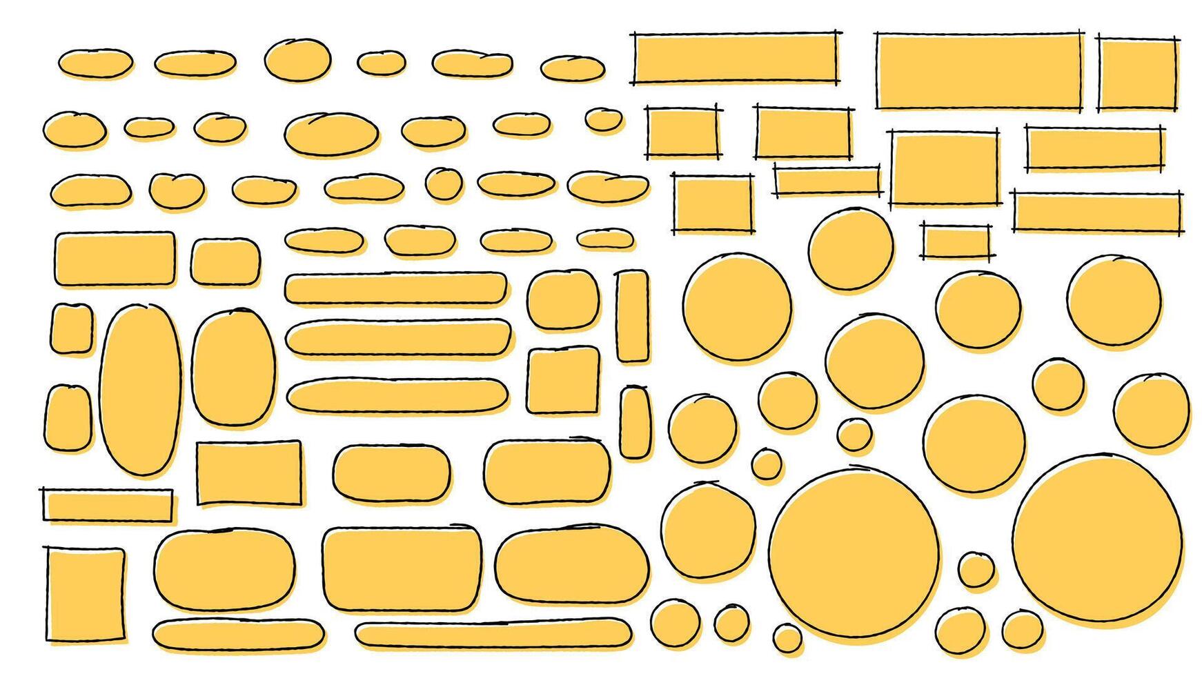 set of speech bubbles in handwriting style, various shapes with yellow fill and bold black outlines, comics, infographics, and digital design vector