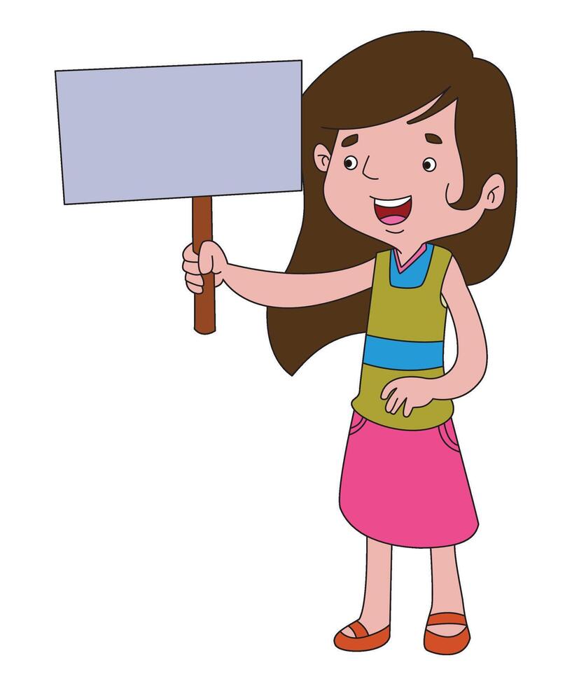 A girl smilings holding empty banner vector