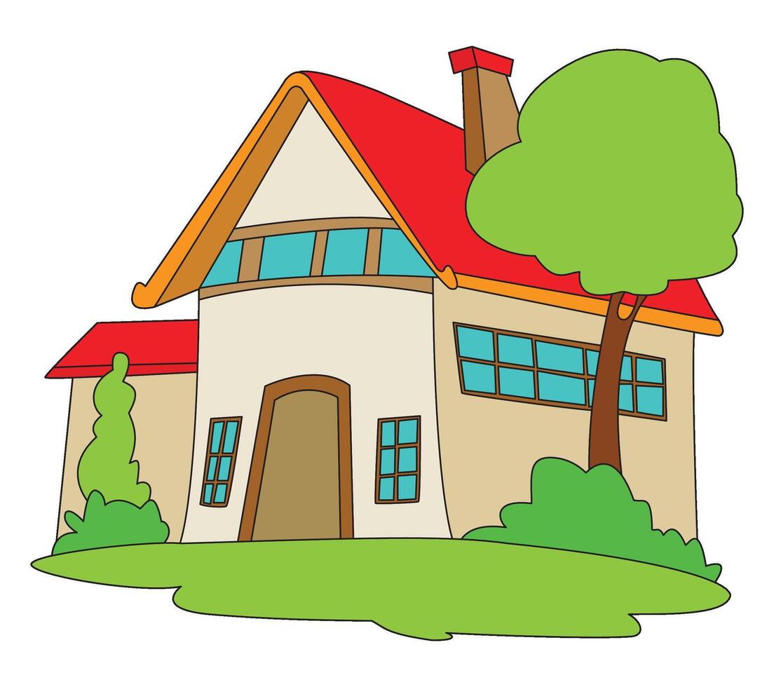 House with green grass vector