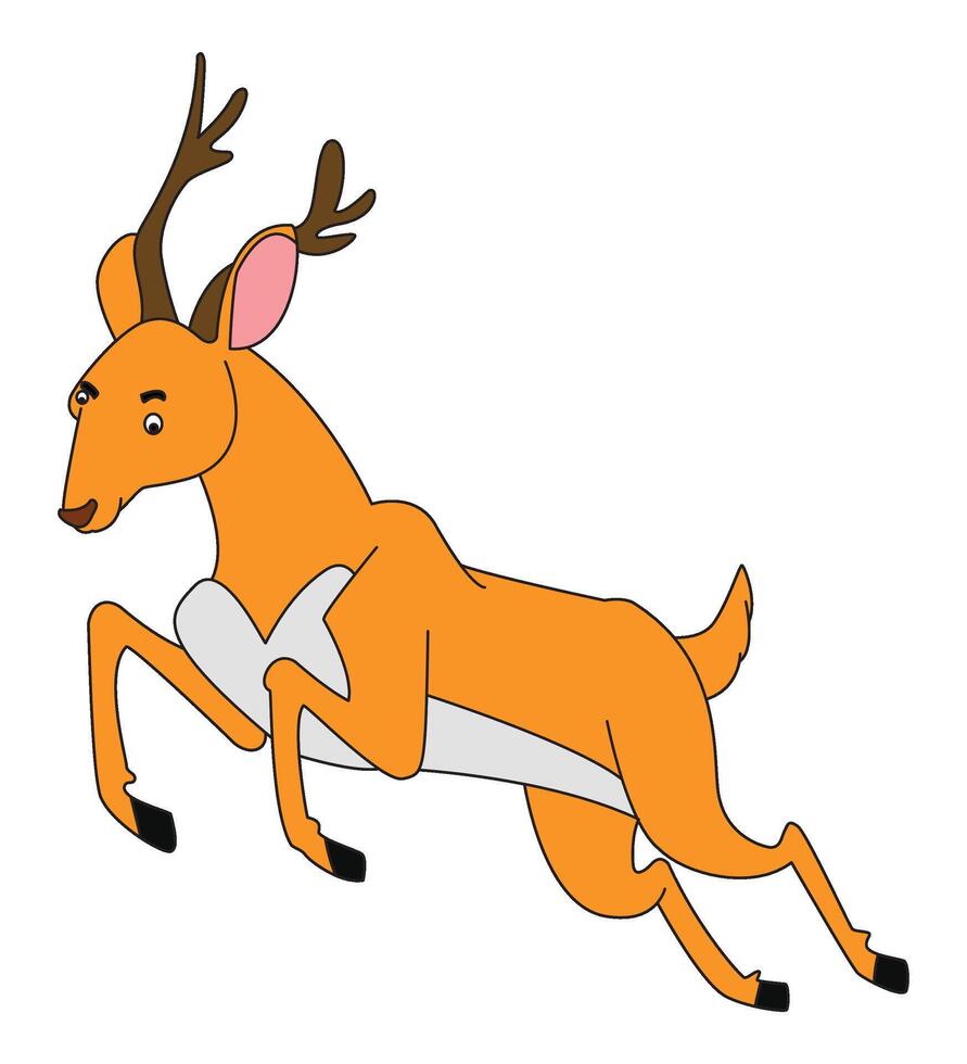 Cartoon funny deer jumping on white background vector