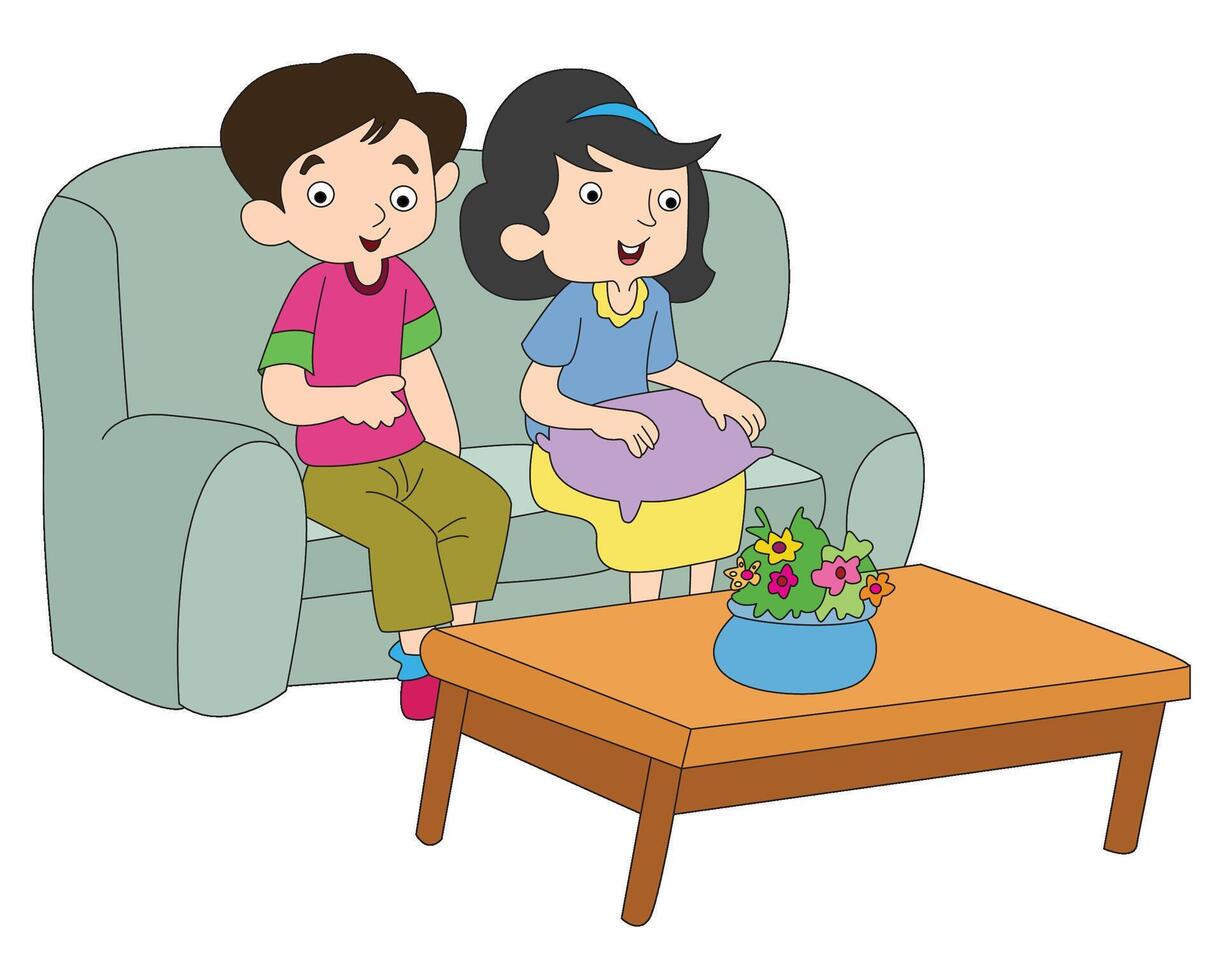 A boy and girl sitting on the sofa and talking vector