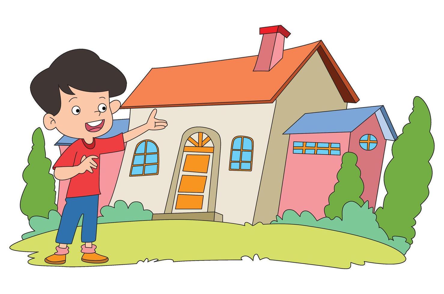 A cute boy pointing house vector