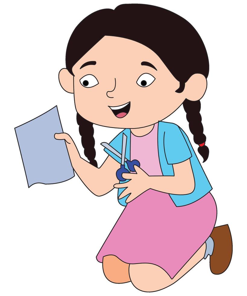 A girl is cutting paper from kochi vector