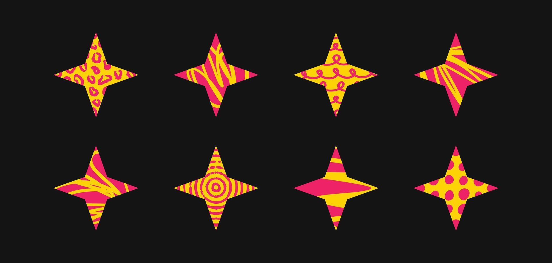 Set of doodle textured stars vector