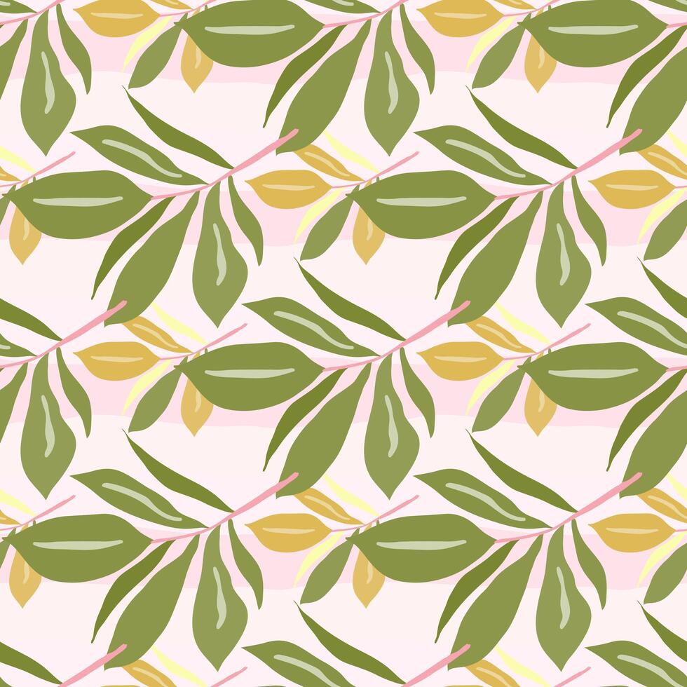 Tropical leaf pattern with green and yellow foliage on a pink background vector