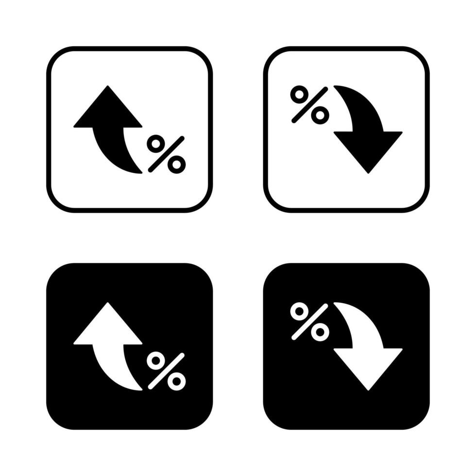 Arrow percent icon on black square. Increase and decrease percentage sign symbol vector